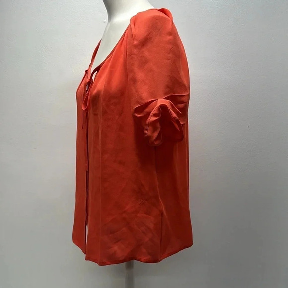 Joie Blouse Top Shirt Short Sleeve V-Neck Tie Bow Pure Silk Chiffon Size Medium - Picture 8 of 12